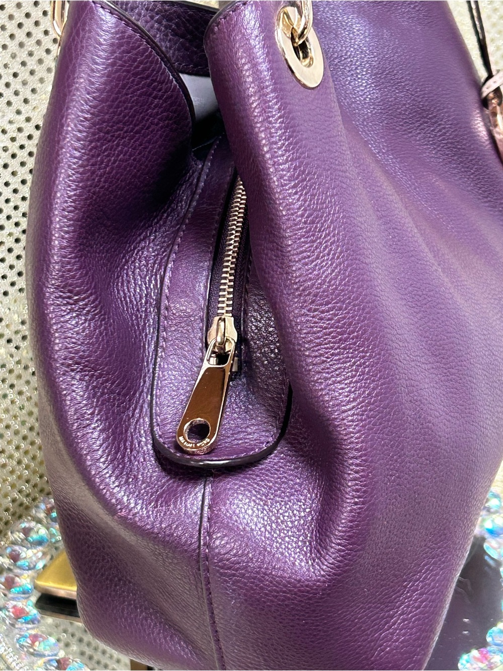 Michael Kors Large Lillie Purple Leather Shoulder Bag Approximately 13 x 11 x 6 - Picture 15 of 17
